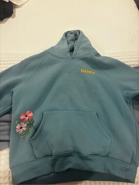 Teal Embroidered Flower Hoodie